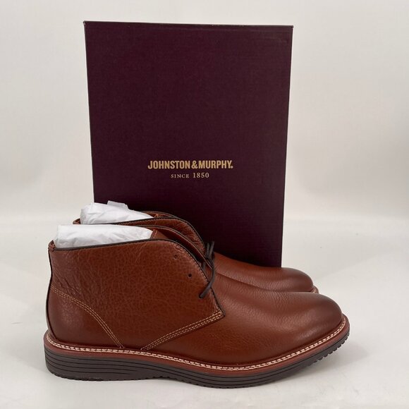 Johnston & Murphy Upton Boots Size 11.5M Tan Full Grain Leather TRUFOAM - Picture 1 of 13